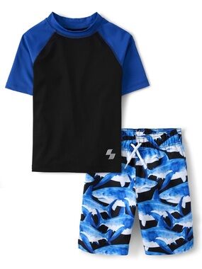 Children's Place Boys Short Sleeve Rashguard and Swim Trunk Size XXL 16